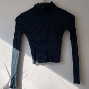 Wet Seal Forest Green Ribbed Turtleneck Crop Sweat